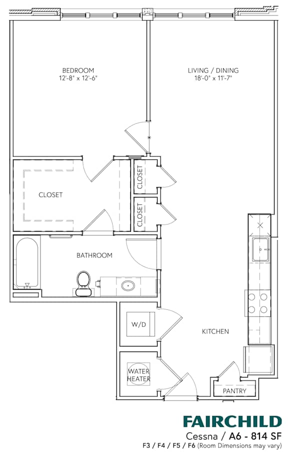 A floor plan of a Fairchild F3/F5 Cessna aircraft interior.