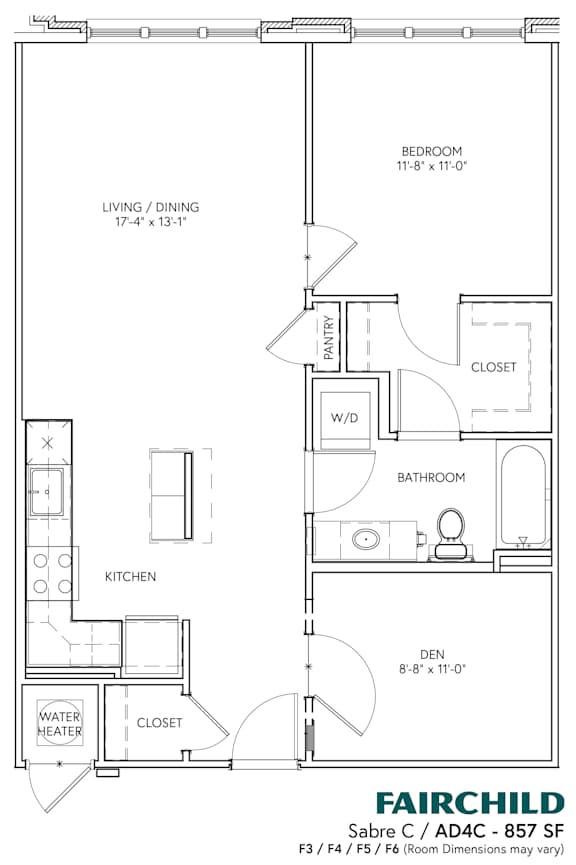 A floor plan for a Fairchild Sable C/AD4C - 857 SF.