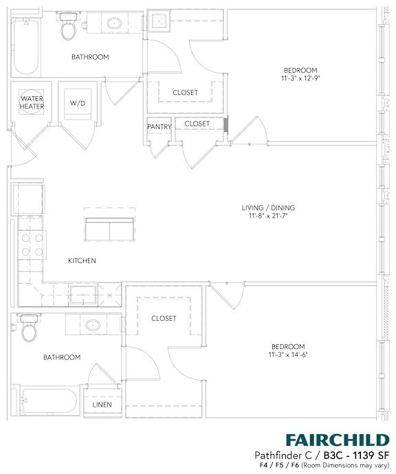 A floor plan for a Fairchild Pathfinder C/B3C - 1139 SF.