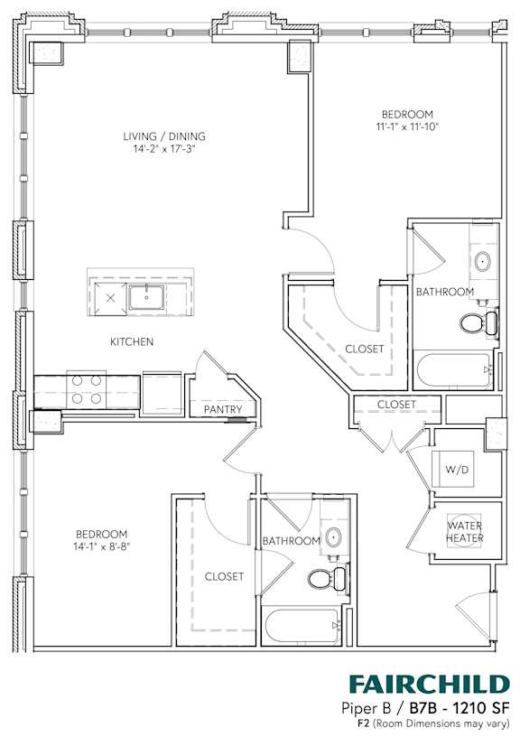 A floor plan for a Fairchild Piper B/B7B-1210 SF F2.