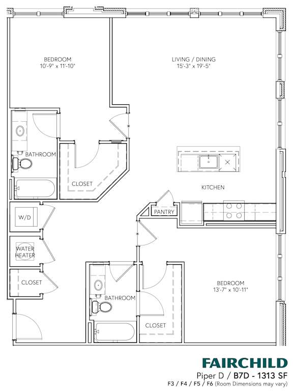 A floor plan for a Fairchild Piper D/B7D-1313 SF aircraft.