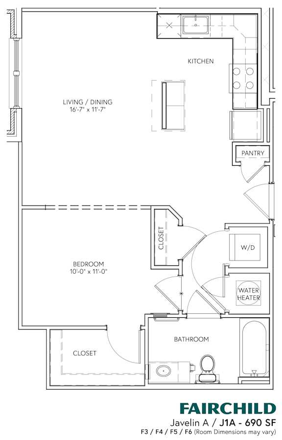 A floor plan of a Fairchild Javelin A/J1A-690 SF F3/F5.
