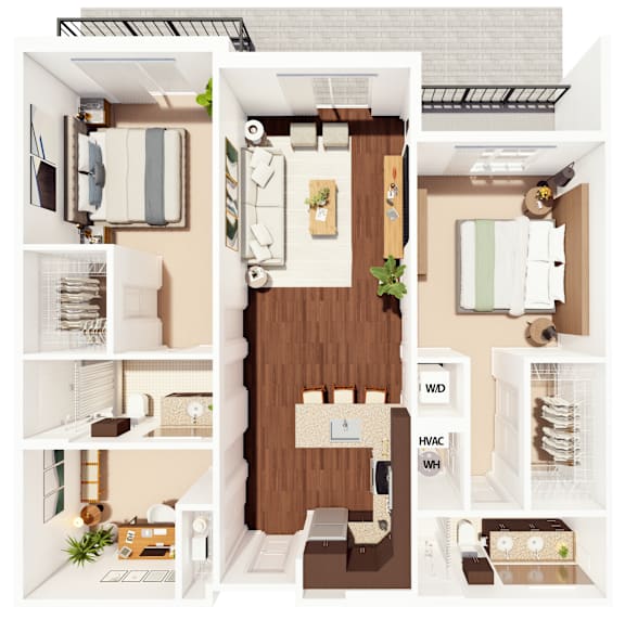 A floor plan of a house with a kitchen, living room, and bathroom.