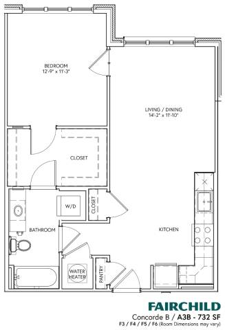 A floor plan of a Fairchild Concorde B/A3B-732 SF.