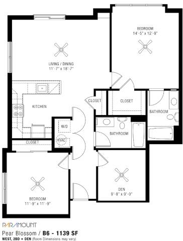 A black and white image of a floor plan for a Pear Blossom property.