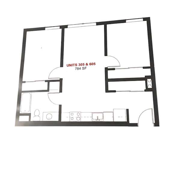 A black and white image of a floor plan for units 305 and 605.