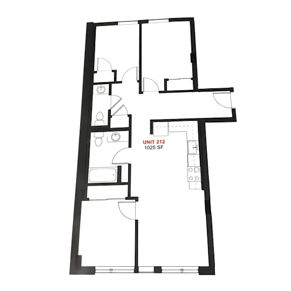 A black and white image of a floor plan for apartment 212.