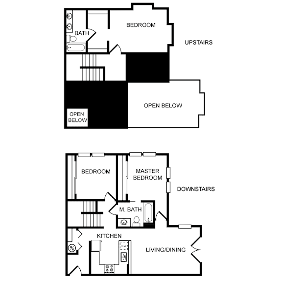 A diagram of a two-story house with labeled rooms.