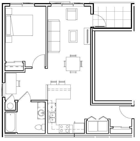 A black and white floor plan of a house with multiple rooms.