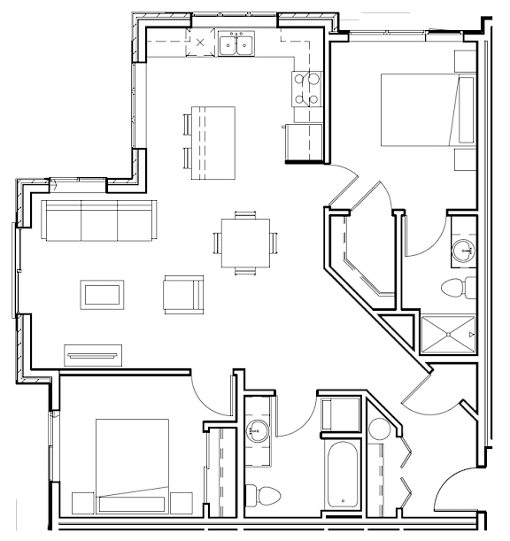 A black and white image of a floor plan for a house.