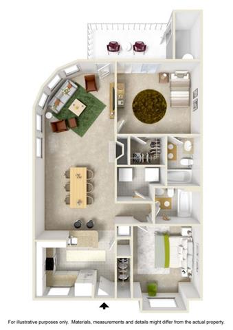 A floor plan of a house with a living room, kitchen, and bathroom.