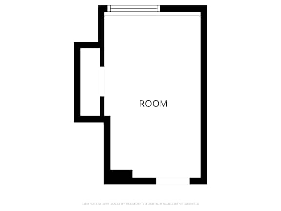 A black and white floor plan of a room with a door.