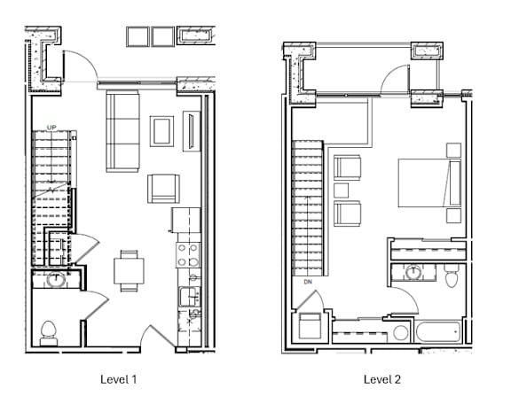 A black and white image of a floor plan for a two-story building.