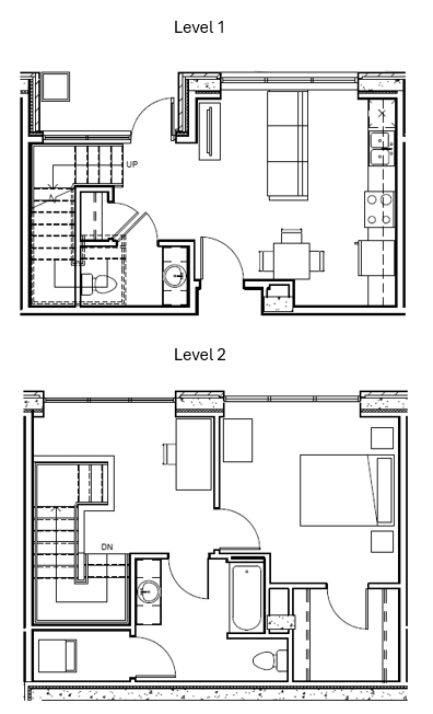 Two floor plans for a building with Level 1 and Level 2.
