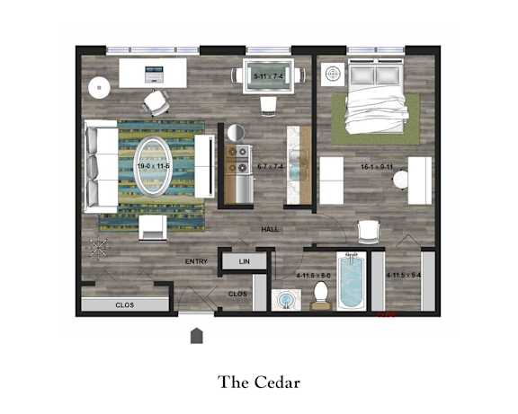 A floor plan of a house named The Cedar.