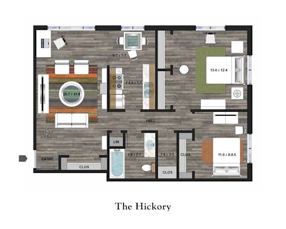 A floor plan of a house with a kitchen, living room, and dining area.