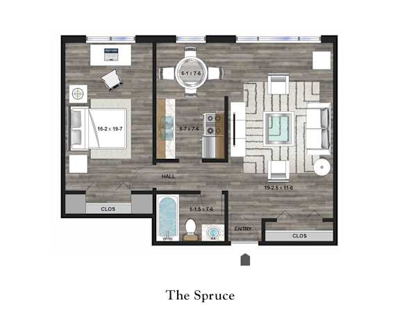 A floor plan of a property called The Spruce.