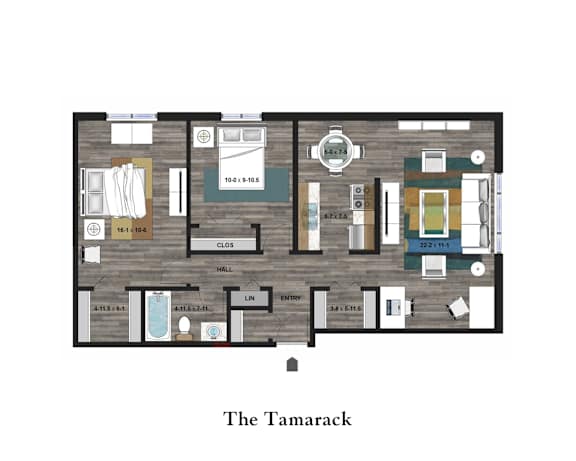 A floor plan of a house named The Tamaraack.