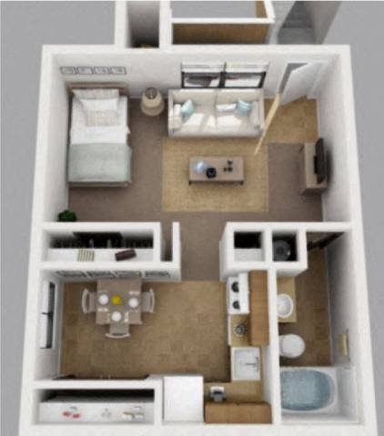 A dollhouse living room with a couch, chair, and coffee table.