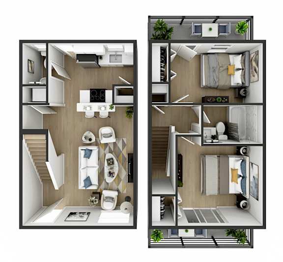 A floor plan of a small apartment with a kitchen, living room, and bathroom.
