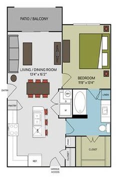 A floor plan of a two bedroom apartment with a living room and a dining room.
