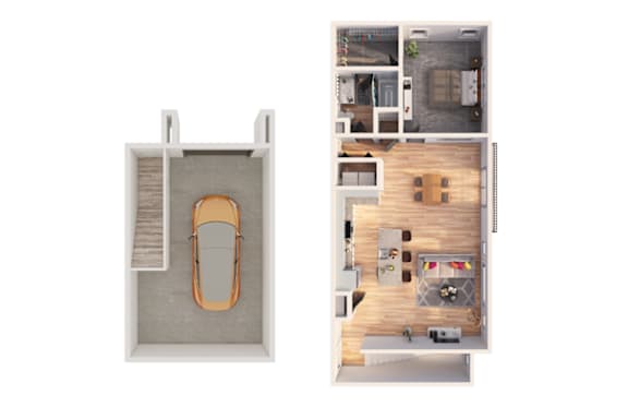 Floor Plan  A car is parked in a garage.