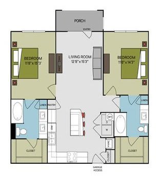 A floor plan of a house with three bedrooms and a living room.