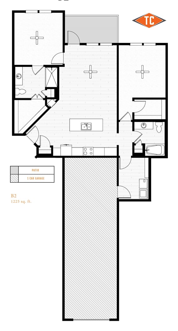 A floor plan of a building with a labeled room "B2" that is 12.25 sq. ft.
