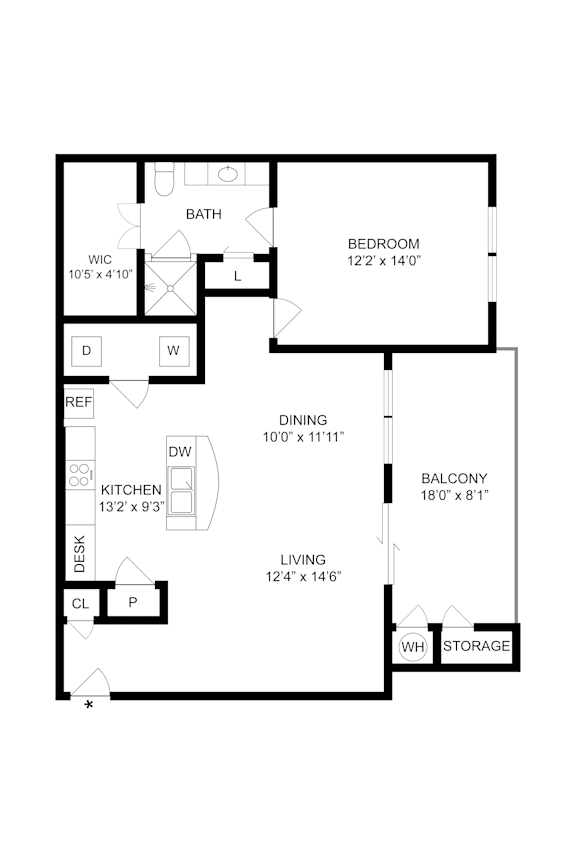 A floor plan of a home with a living room, dining room, kitchen, bedroom, and bathroom.