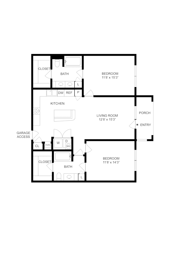 A black and white image of a floor plan for a house.