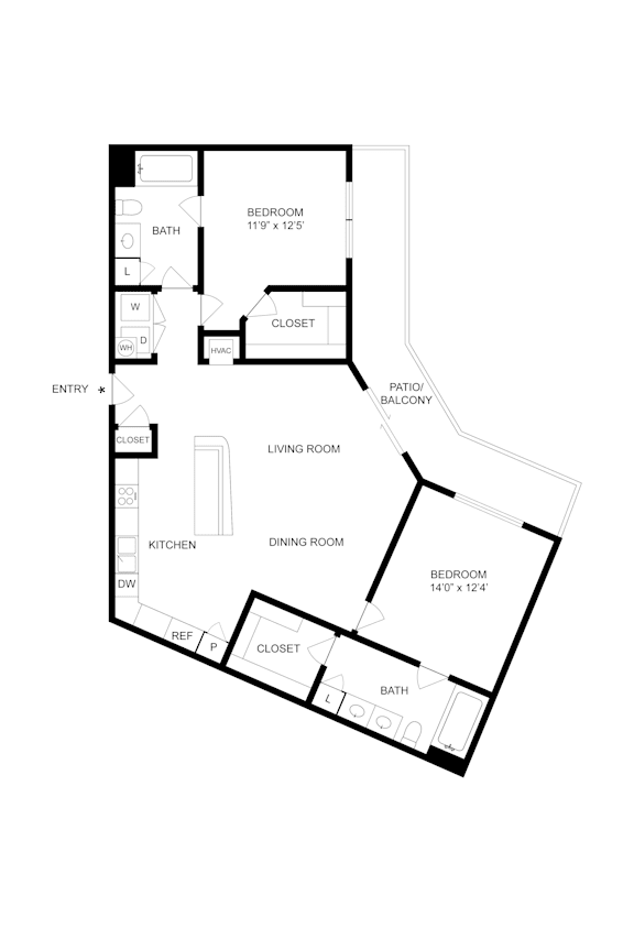 A black and white image of a floor plan for a home.