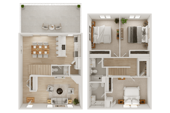 A floor plan of a two-bedroom apartment with a living room, kitchen, and bathroom.