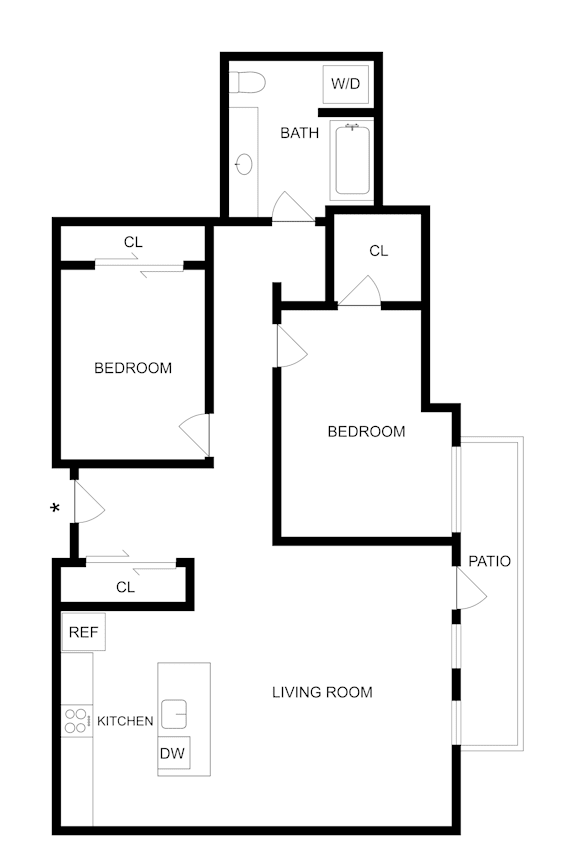 A black and white diagram of a house layout with labeled rooms.
