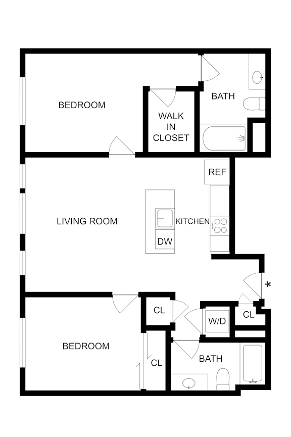 A black and white image of a floor plan for a home.