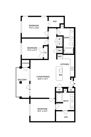 A black and white image of a floor plan for a house.