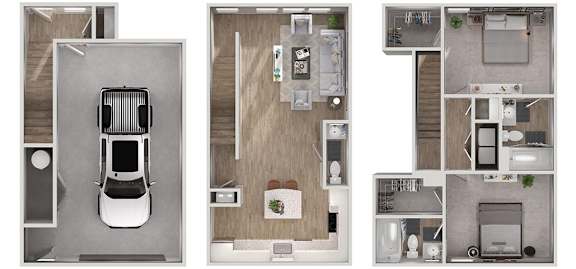 A floor plan of a house with a garage and a kitchen.