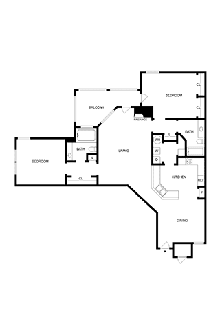 A black and white image of a house floor plan.