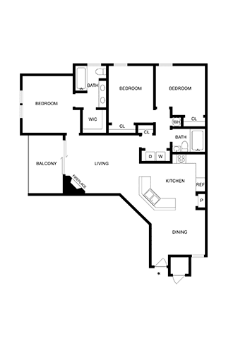 A black and white image of a house floor plan.