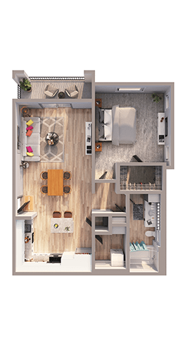 Floor Plan  A dollhouse kitchen with a sink and stove.