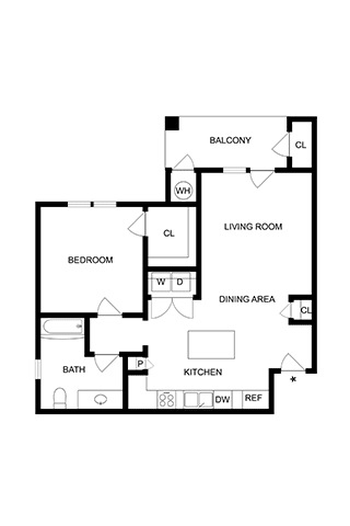 A black and white image of a house floor plan.