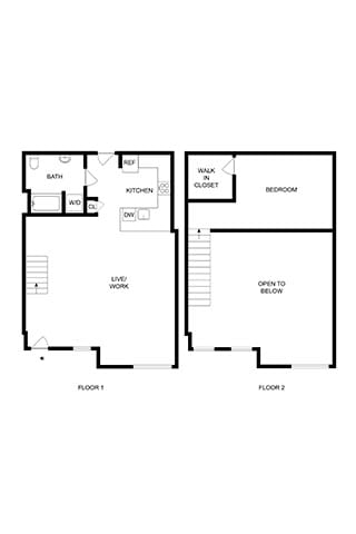 A black and white image of a floor plan for a two-story house.