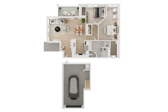 A floor plan of a house with a garage.
