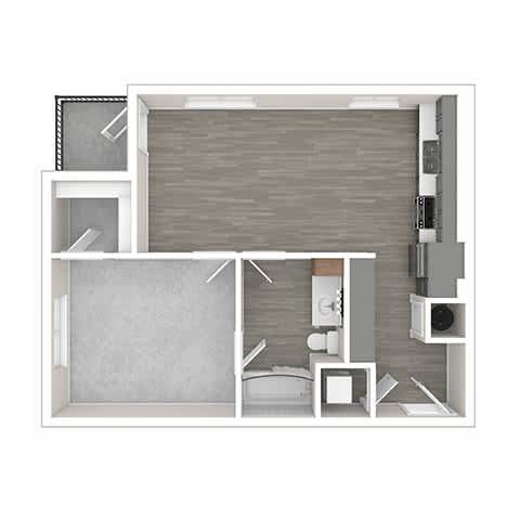 A drawing of a house layout with a bathroom and kitchen.