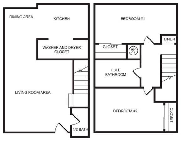 A black and white floor plan of a two bedroom apartment.