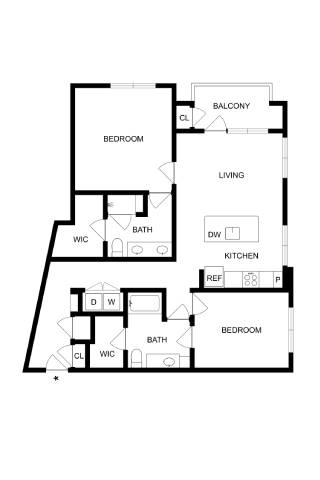 A black and white image of a house floor plan.
