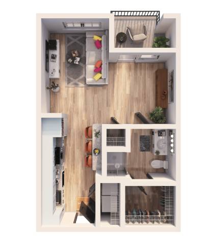 A series of images showing different views of a small apartment.