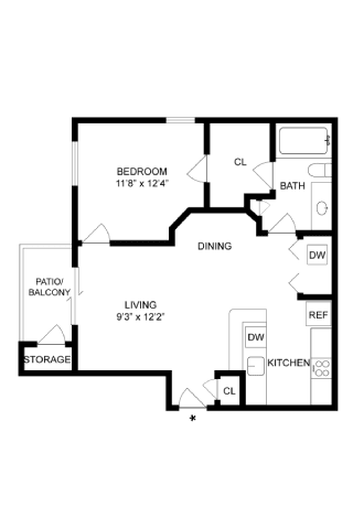 A black and white floor plan of a house with labeled rooms.