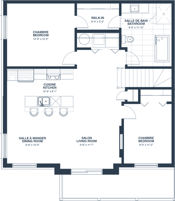 A floor plan of a house with a kitchen, living room, dining room, and bedrooms.