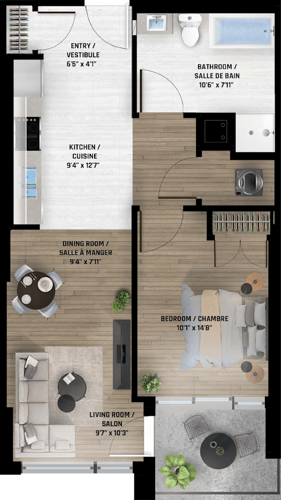 One bedroom apartment floor plan at Baseline Apartments, Ottawa, K2H 0C9