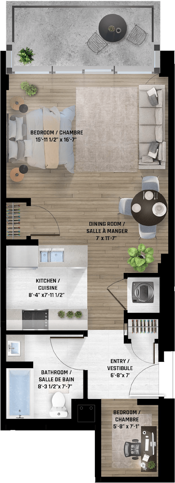Two bedroom2 bath A apartment floor plan at Baseline Apartments, Ontario